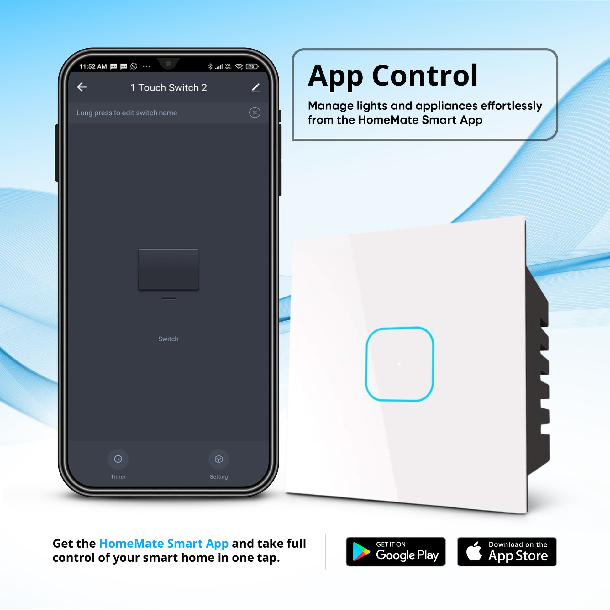 1 Gang Smart Touch Switch White