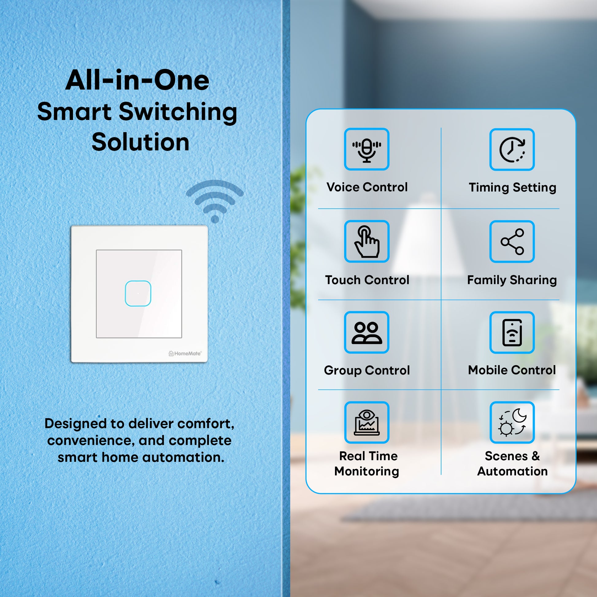 1 Gang Smart Touch Switch White