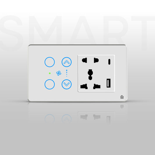 Touch Panel 2 Switch 1 Fan and 1 Socket (White)