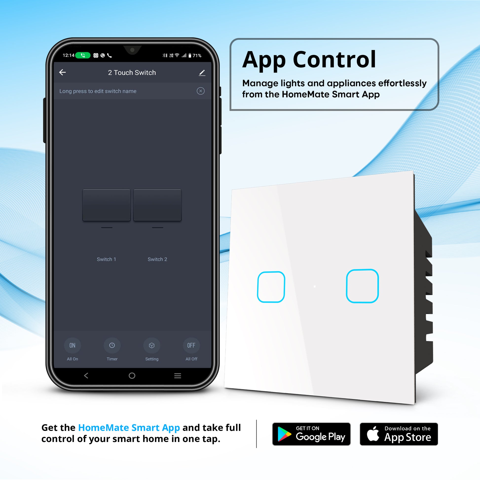 2 Gang Smart Touch Switch White