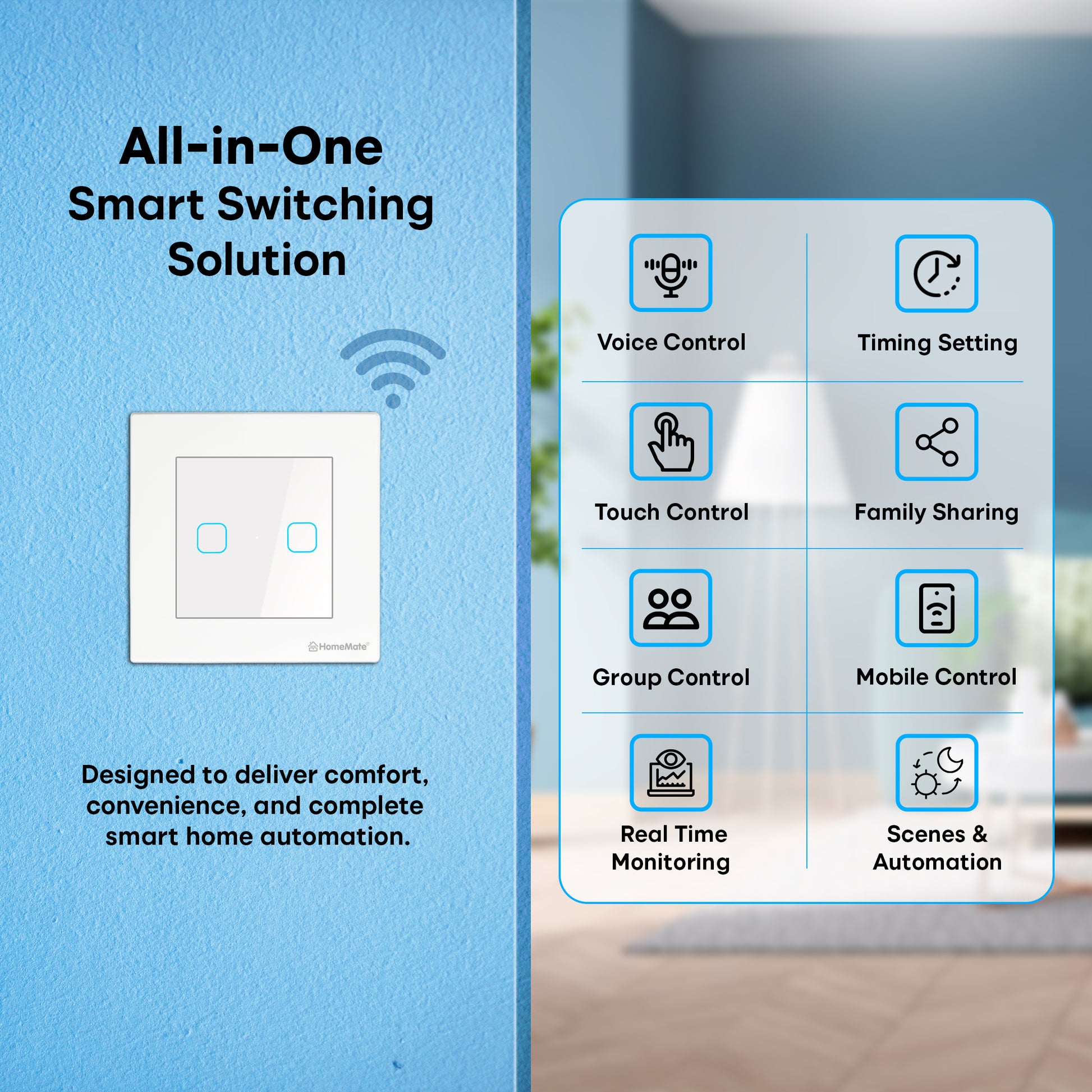 2 Gang Smart Touch Switch White