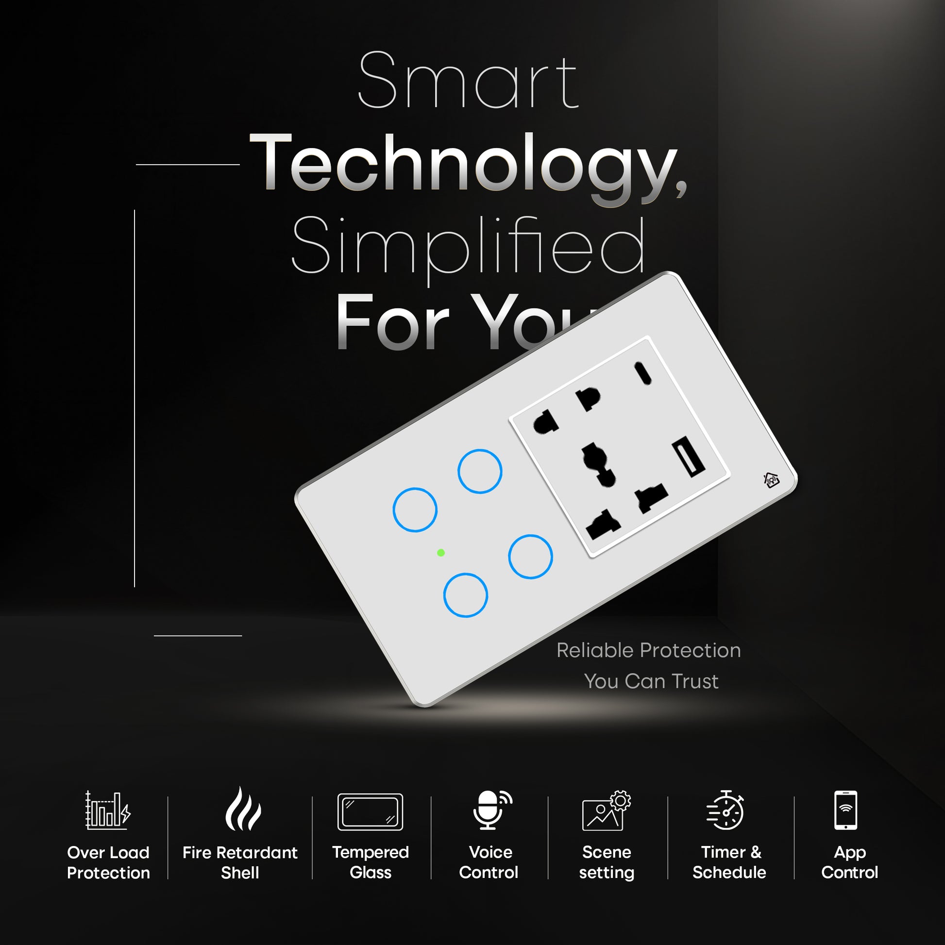 Touch Panel 4 Switch 1 Socket (White)