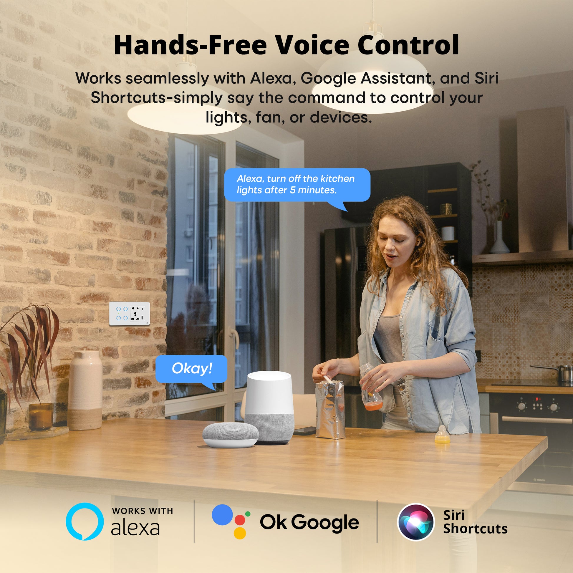 Touch Panel 4 Switch 1 Socket (White)