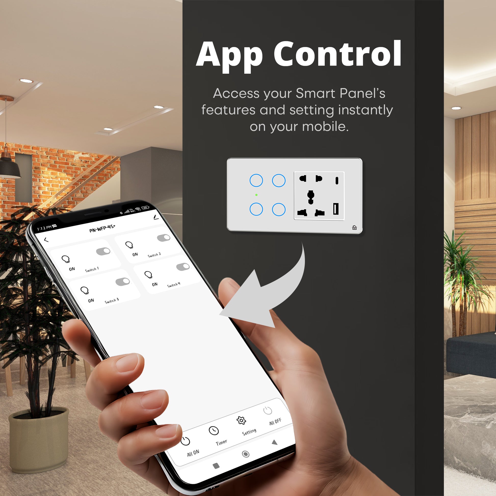 Touch Panel 4 Switch 1 Socket (White)