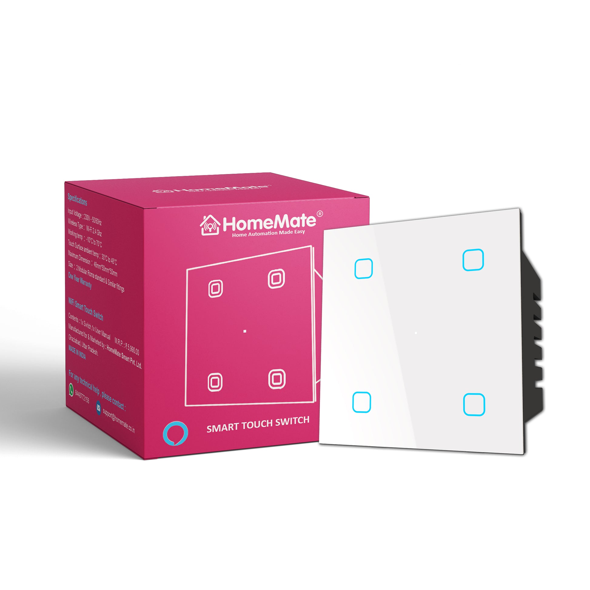 4 Gang Smart Touch Switch White