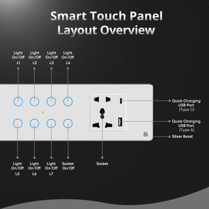 Touch Panel 8 Switch 1 Socket (White)