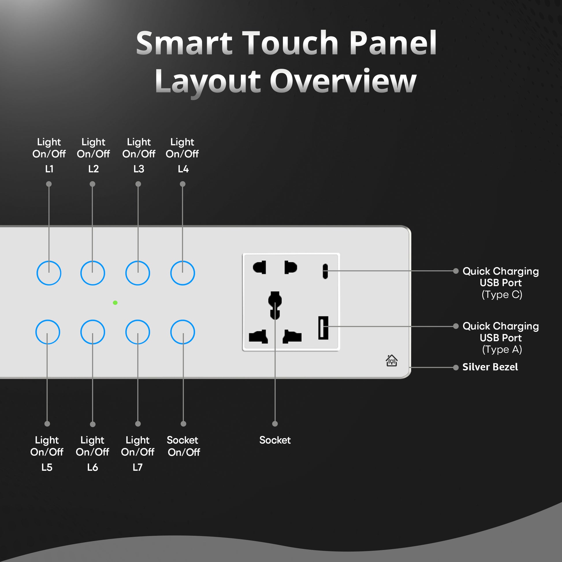 Touch Panel 8 Switch 1 Socket (White)