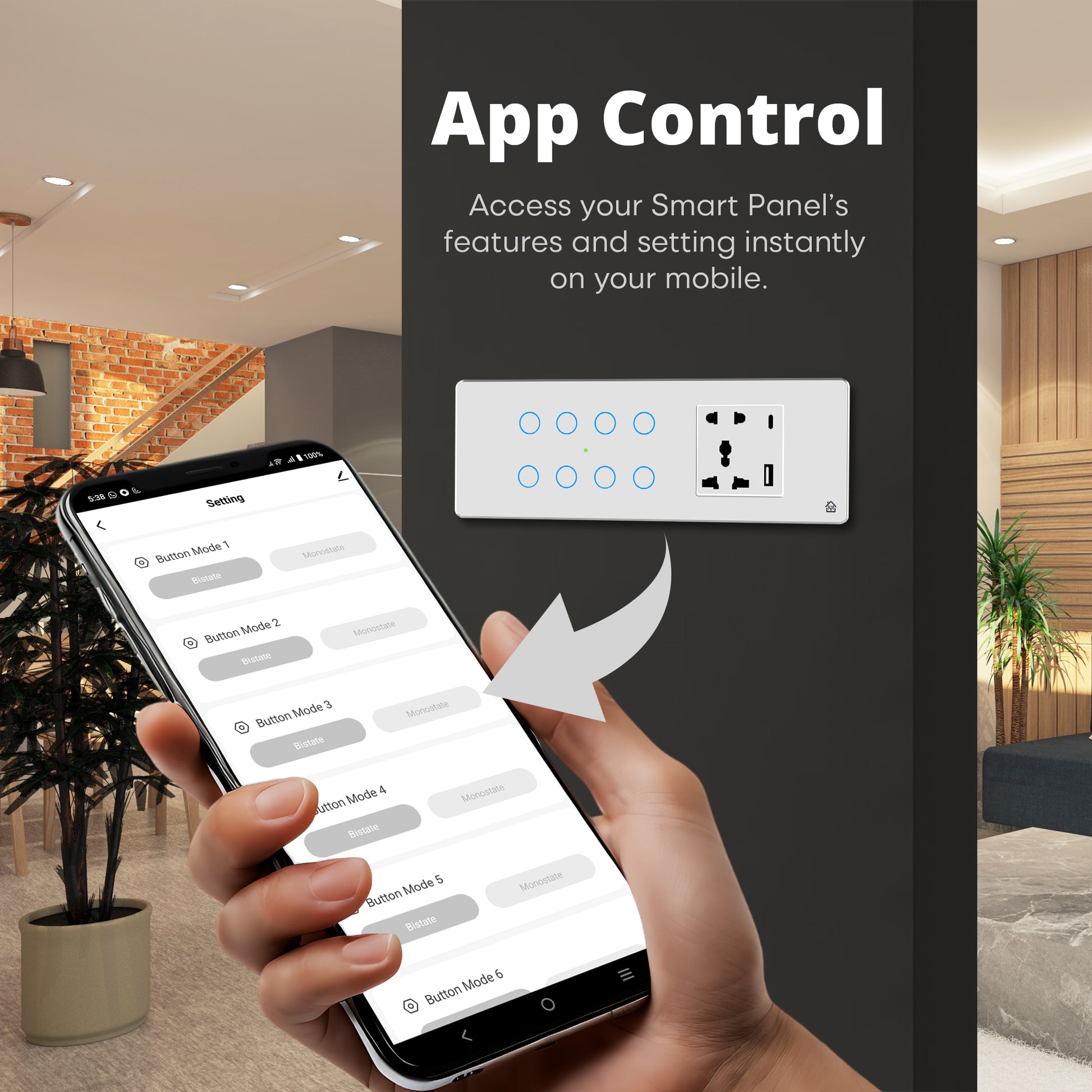 Touch Panel 8 Switch 1 Socket (White)