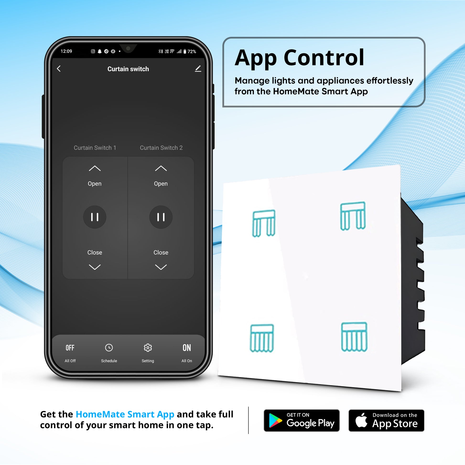 Smart Curtain Touch Switch White