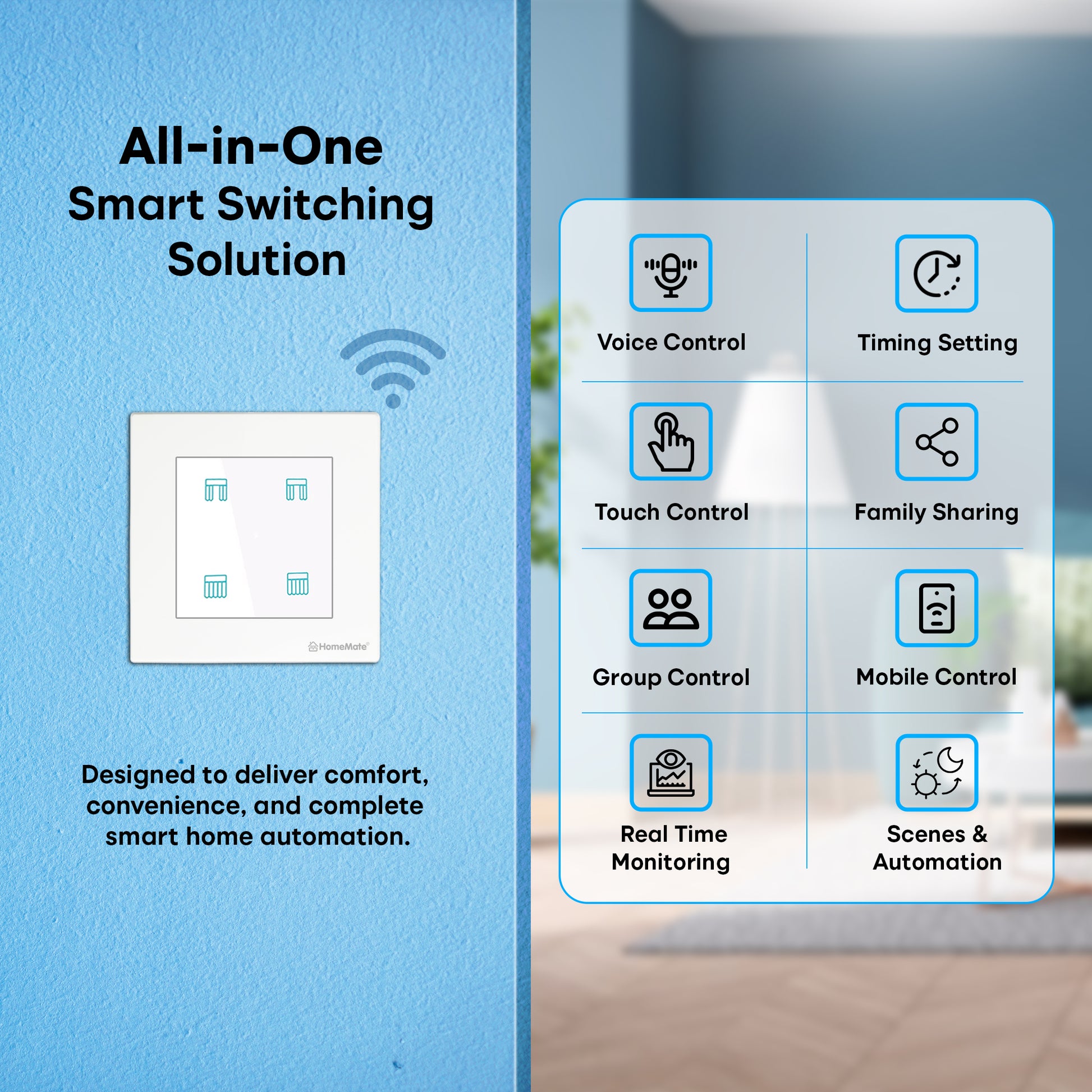 Smart Curtain Touch Switch White